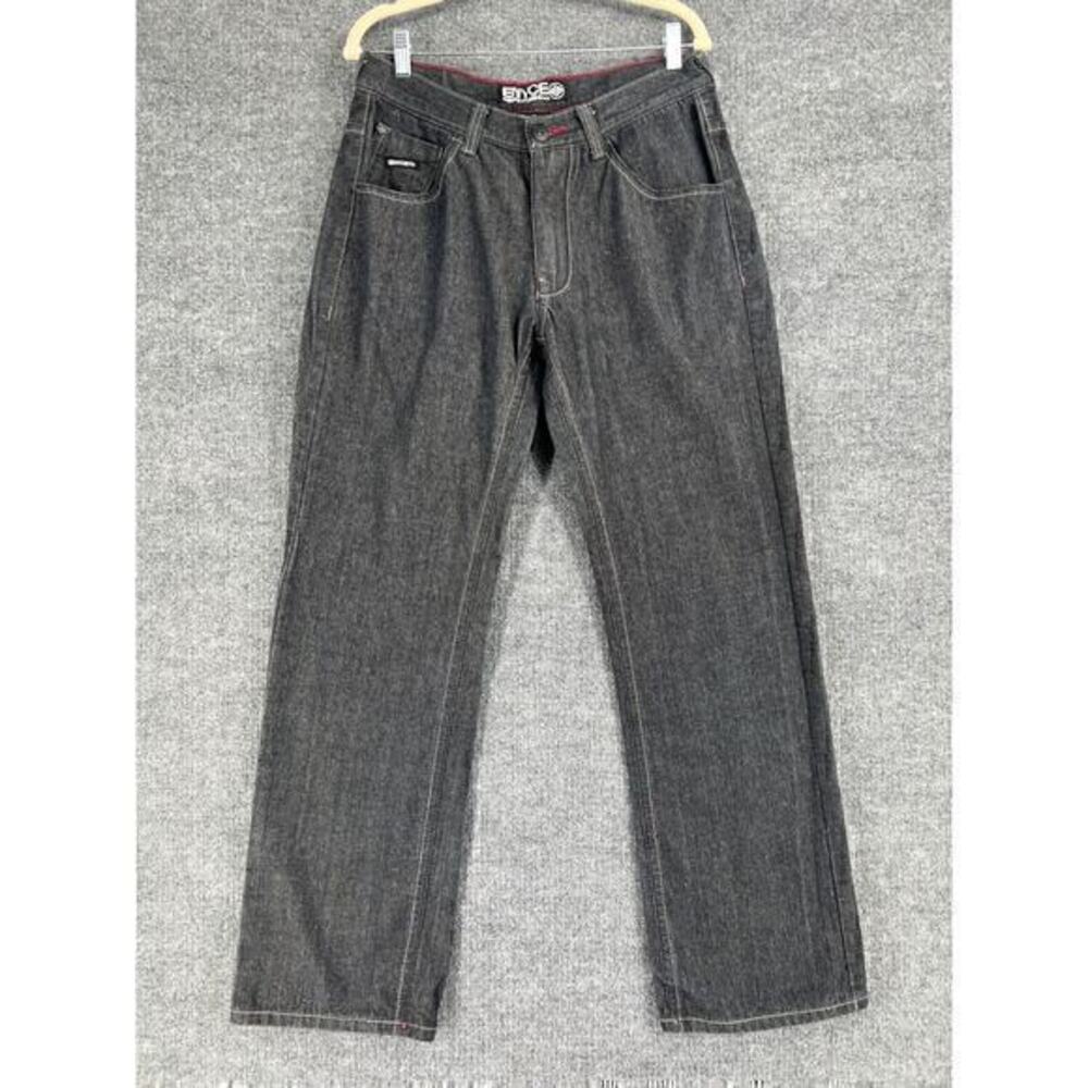 Vintage Enyce Jeans Mens 34 Black Dark Wash Hip Hop Y2K Flap Pocket Baggy Skater